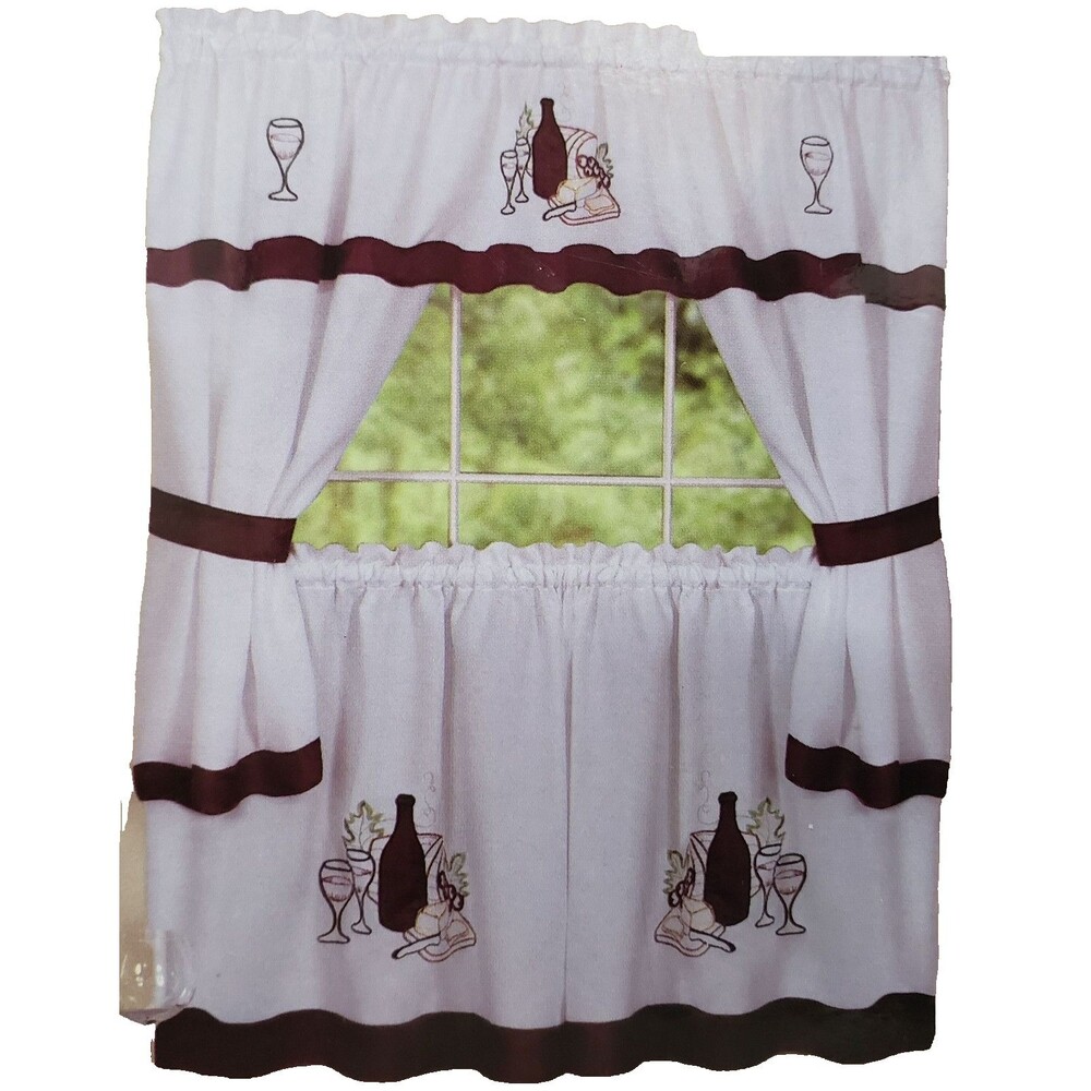 Embellished Cottage Curtains Tailored Set (58"x36") WINE & GRAPES,CABARNET,Achim